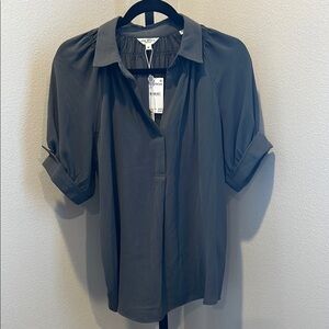 Max Studio olive green Button Down Shirt with Notched Collar